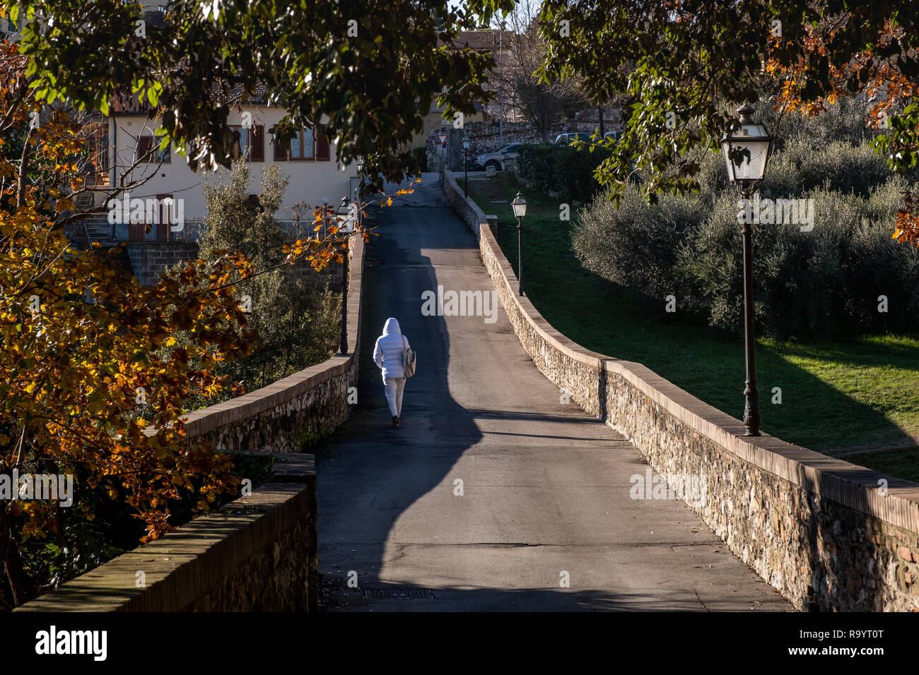 The road of the convent of San Francesco panoramic view of the medieval village of Colle di Val d'Elsa, Siena, Tuscany Stock Photo