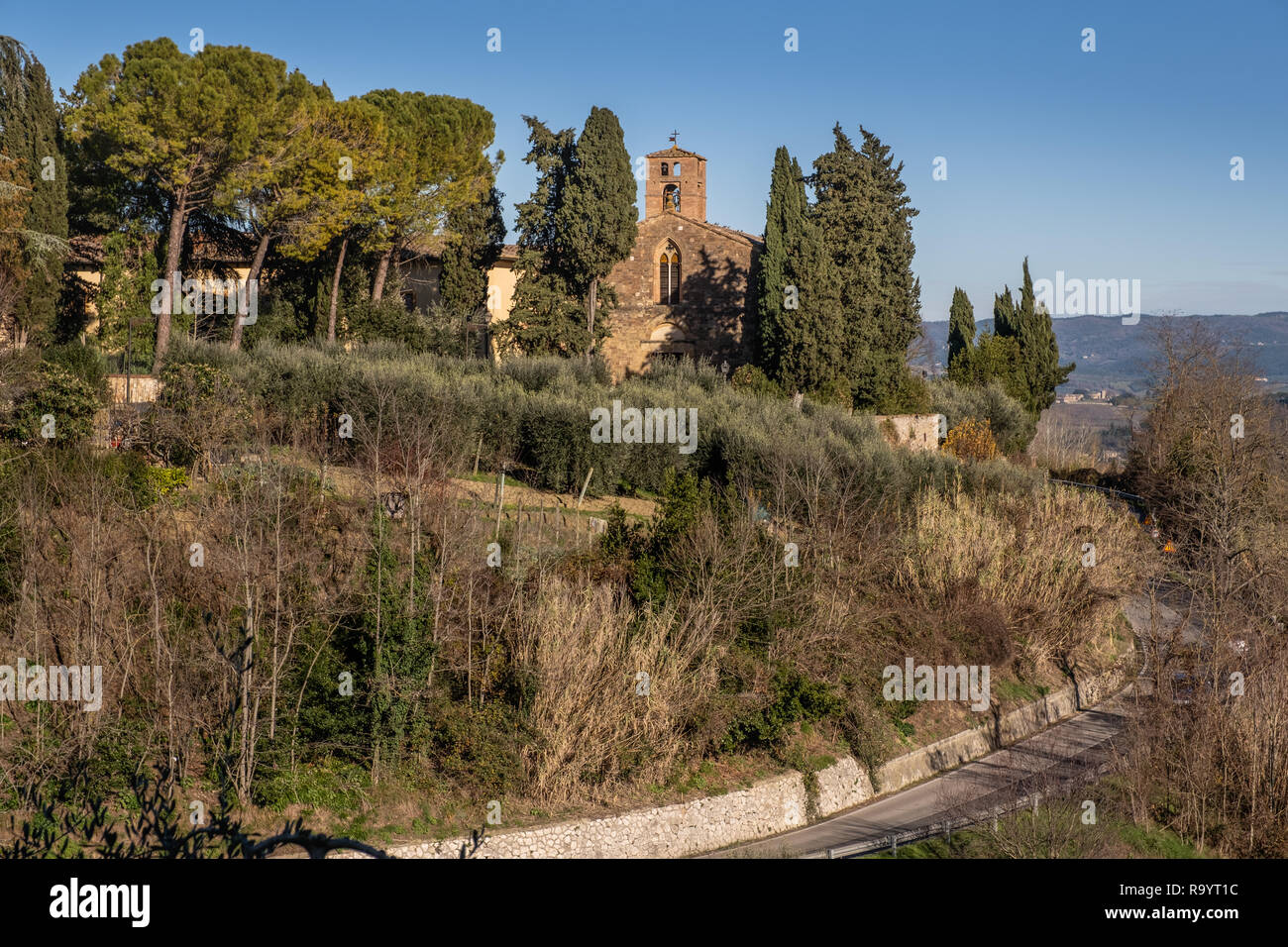 Panoramic view of the convent of San Francesco, the medieval village of Colle di Val d'Elsa, Siena, Tuscany Stock Photo