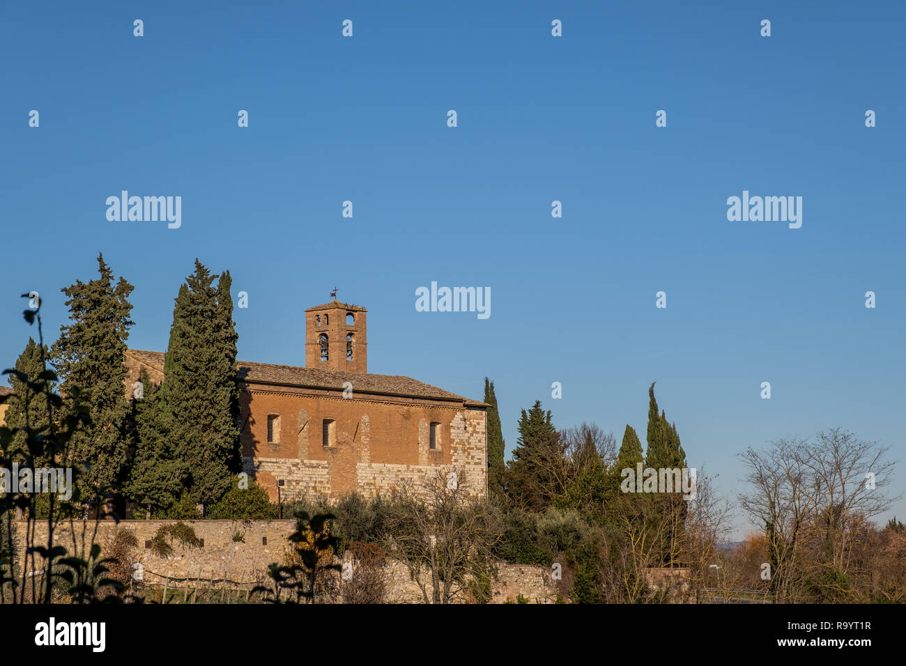 Panoramic view of the convent of San Francesco, the medieval village of Colle di Val d'Elsa, Siena, Tuscany Stock Photo