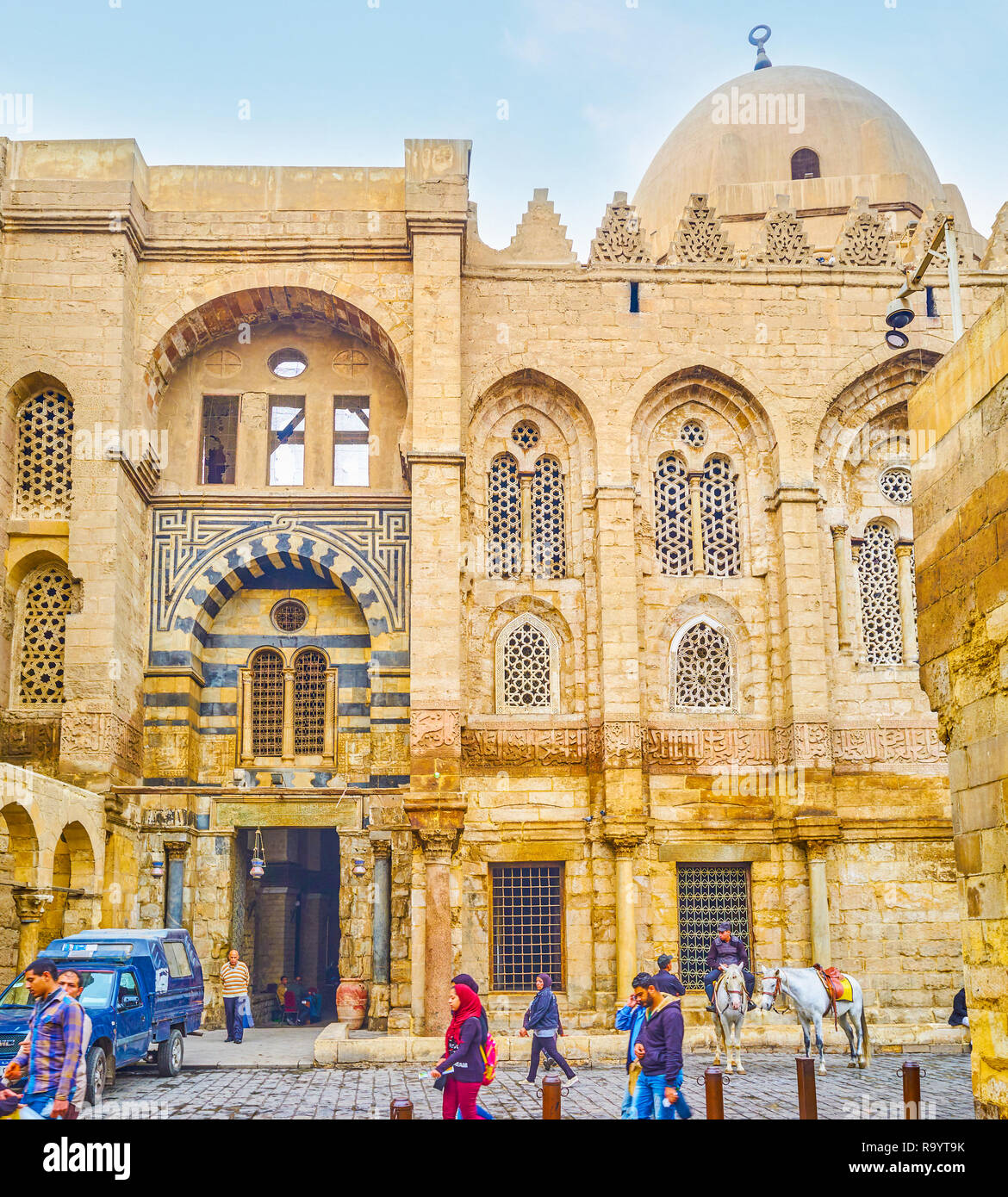 CAIRO, EGYPT - DECEMBER 20, 2017: Qalawun complex with beautiful arabic carvings and patterns located in the heart of Cairo and always secured and pat Stock Photo