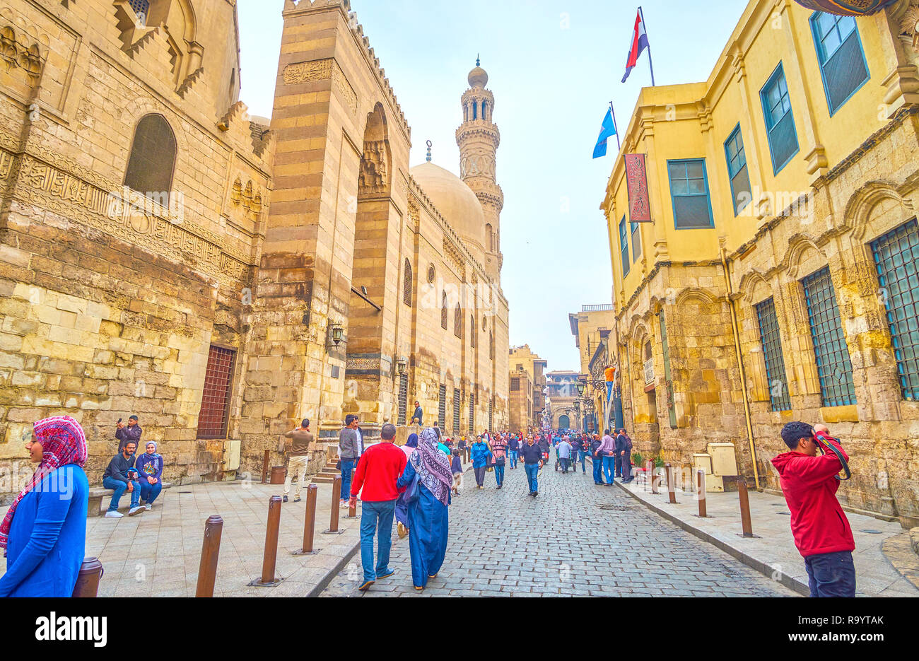 CAIRO, EGYPT - DECEMBER 20, 2017: The historical Al-Muizz street is a very photogenic place to make beautiful photos with scenic background, on Decemb Stock Photo