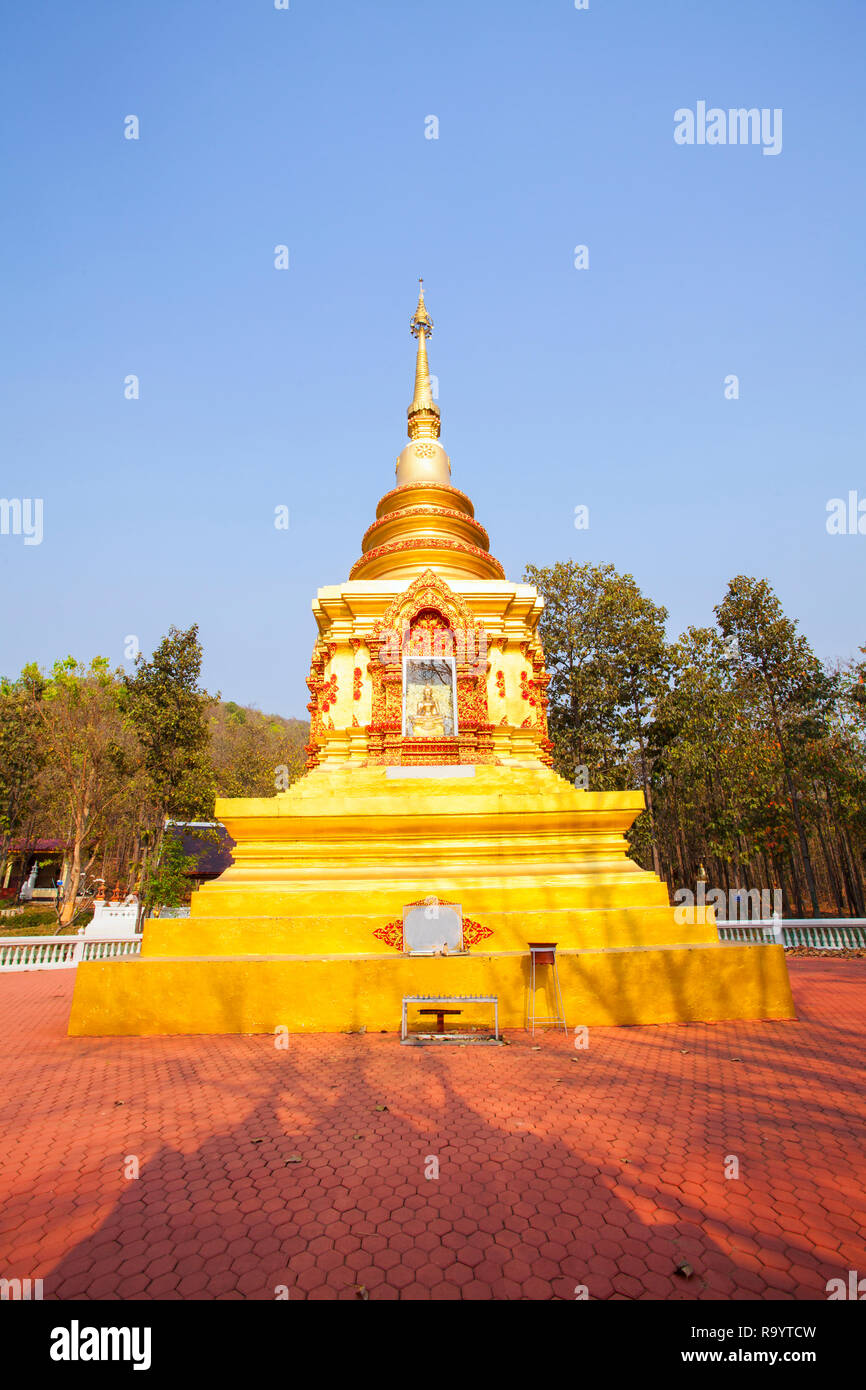 Golden Pagoda,Wat Phra That Doi Kham (Golden Temple) Lamphun Province. Stock Photo