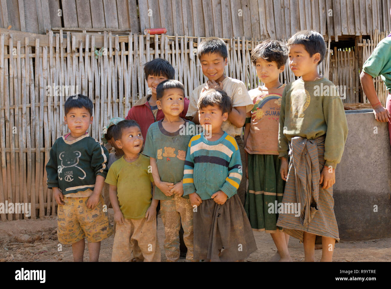 children of Palaung tribe, Kalaw, Southern Shan State, Myanmar Stock Photo