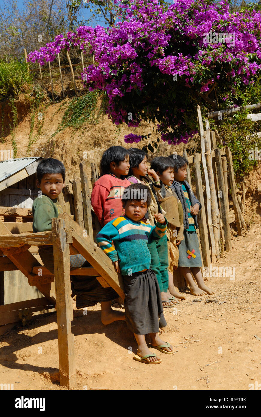 children of Palaung tribe, Kalaw, Southern Shan State, Myanmar Stock Photo