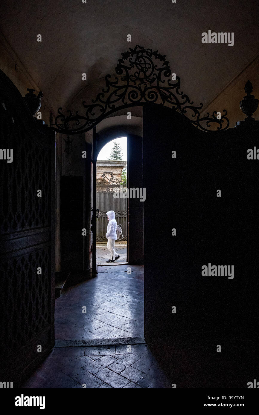 Inside of Palazzo Campana, the gateway to the oldest part of the town of Colle Val d'Elsa, Siena, Tuscany Stock Photo