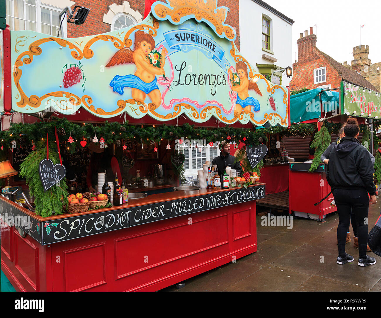 Mulled Wine stall at the Lincoln Christmas Market Lincolnshire UK Stock