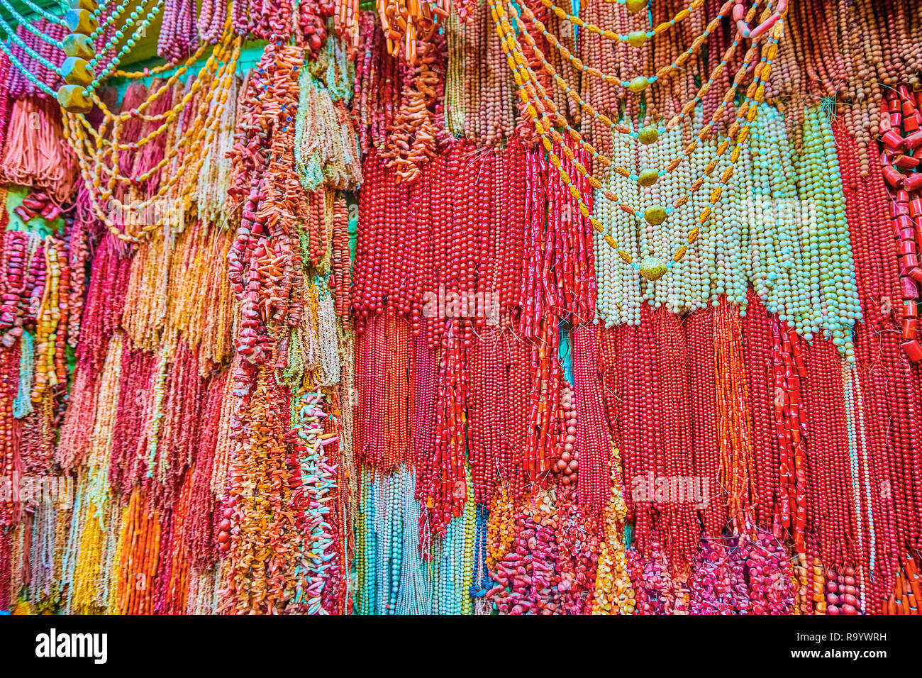 The beautiful coral beads in traditional Egyptian style on sale in