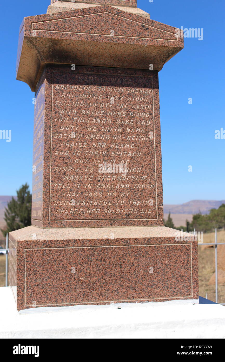 Memorial to the British soldiers killed at the Battle of Isandlwana ...