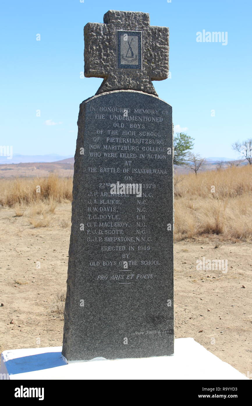Memorial to the British soldiers killed at the Battle of Isandlwana ...