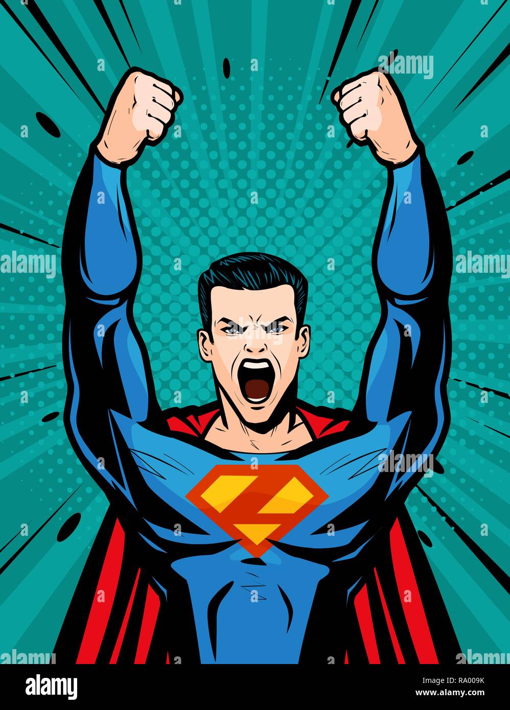 Superhero strong. Cartoon in pop art retro comic style, vector illustration Stock Vector