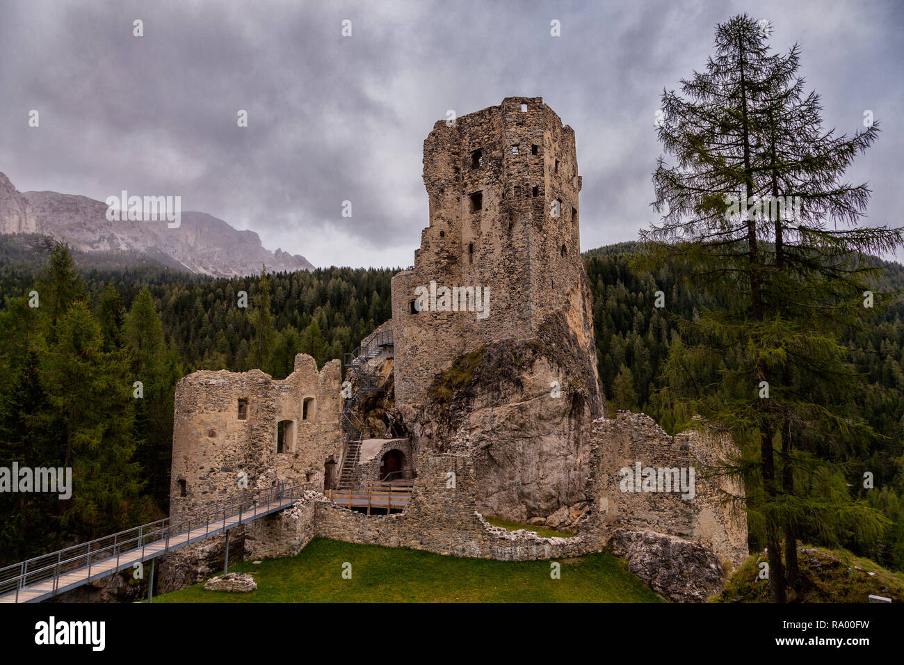 An old ruined castle in the Dolomites in Northern Italy, Europe Stock ...