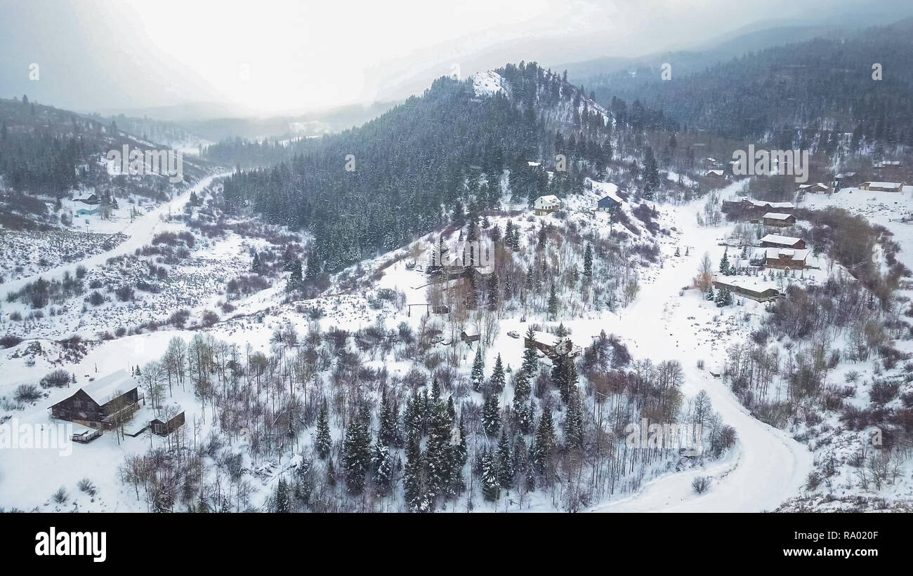 Aerial view of rural mountain community in the Winter Stock Photo - Alamy