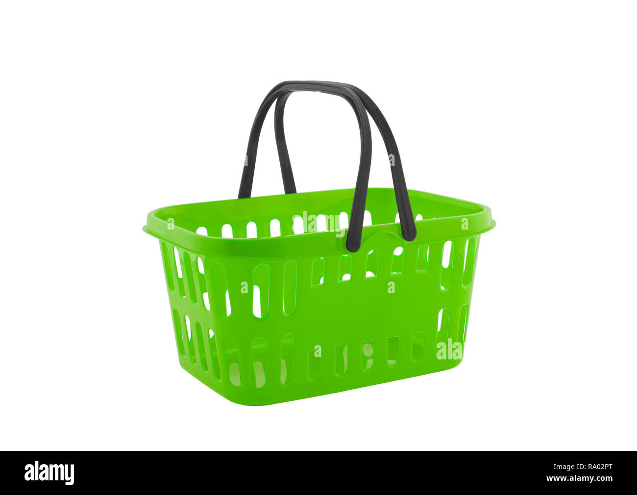 Green shopping basket isolated on white background Stock Photo