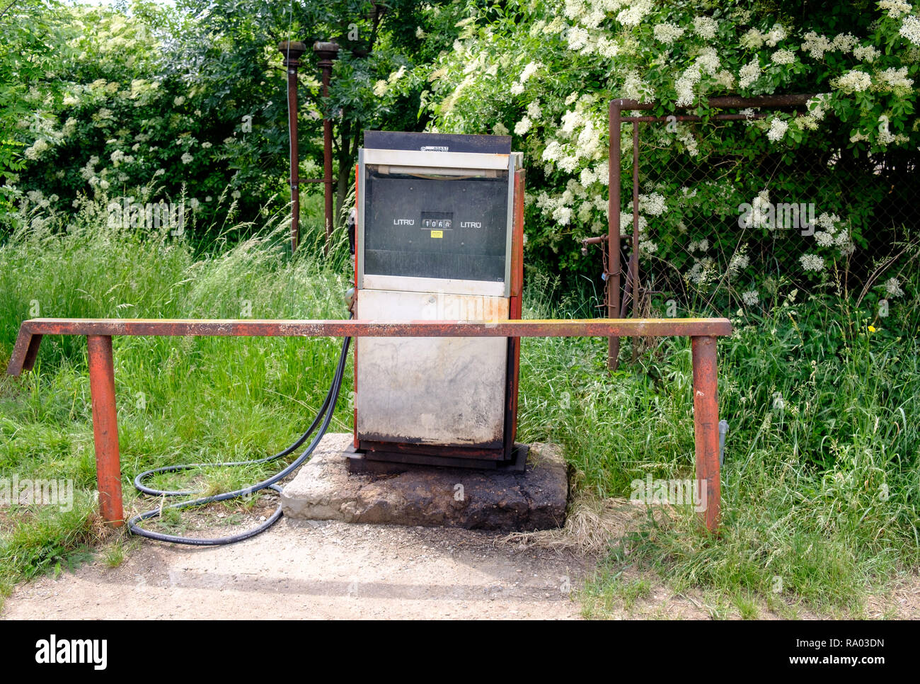 Old petrol pump in the Czech Republic countryside Stock Photo