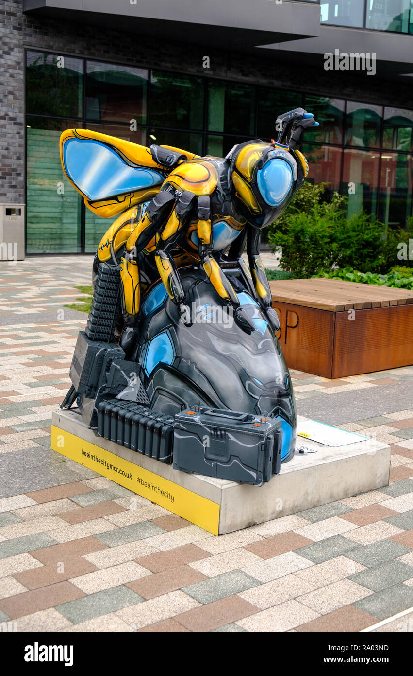 A Bee in the City sculpture, part of the summer 2018 public art event in the City of Manchester, UK Stock Photo