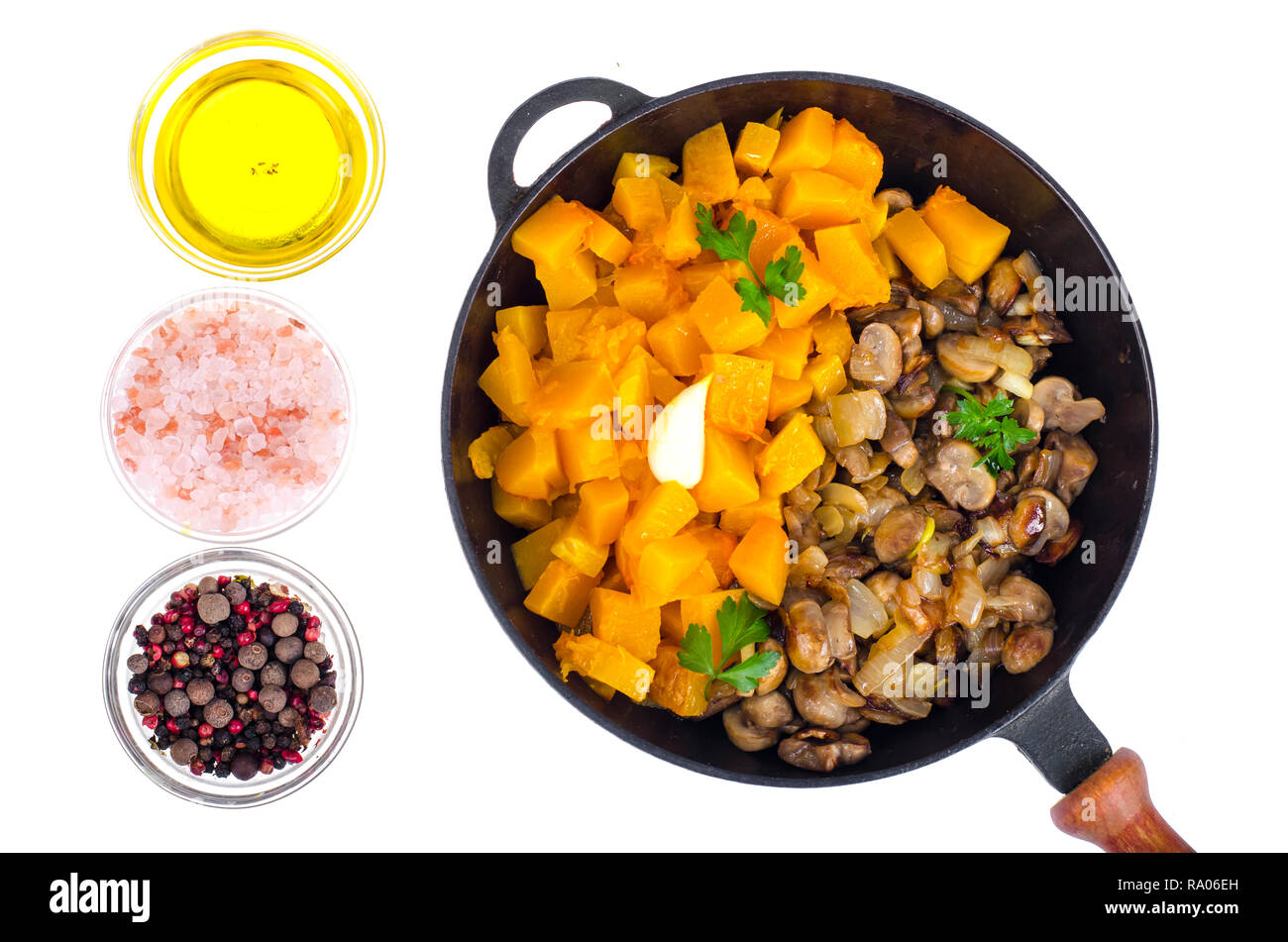 Vegetable dishes from mushrooms and pumpkin, vegetarian menu. Studio