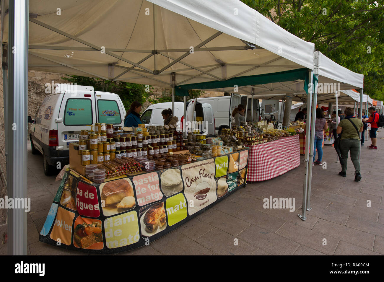 A small stall selling local produce from Montserrat, Barcelona, Spain Stock Photo