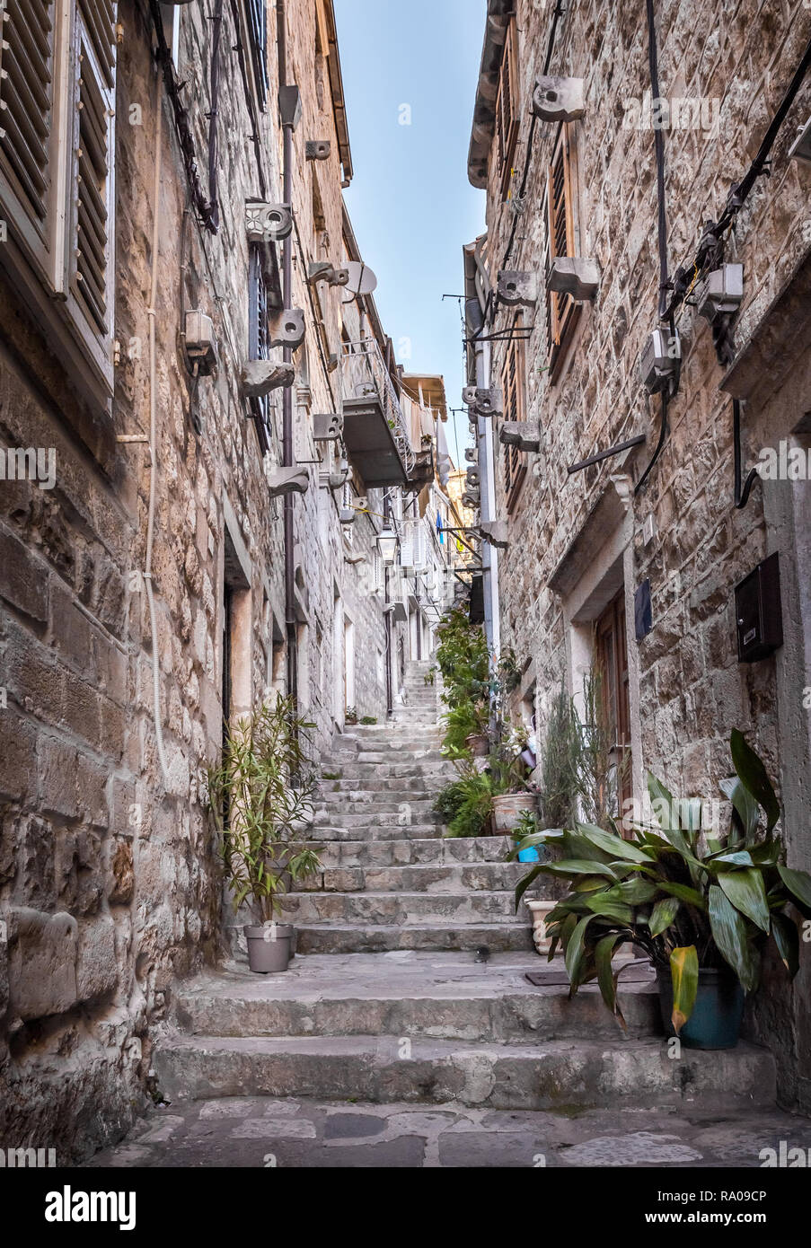 Amazing narrow street of Dubrovnik old town in Croatia Stock Photo