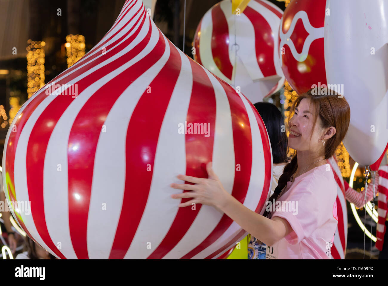 Thai girl enjoying Christmas in thailand. Stock Photo