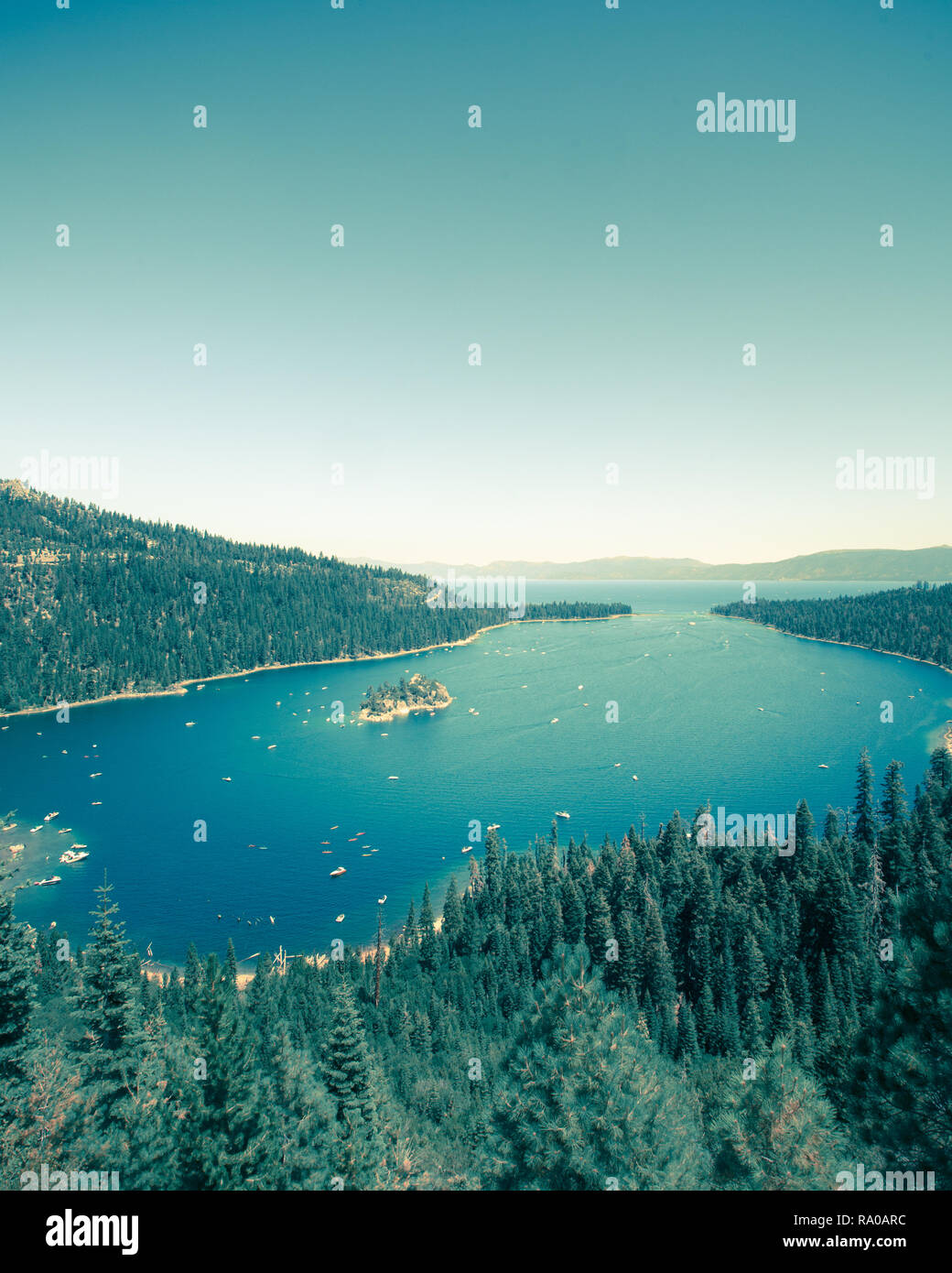 Emerald Bay Lake Tahoe California with a vintage tone effect Stock Photo