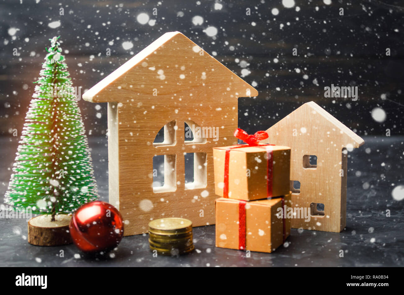 Wooden Houses And Christmas Tree Christmas Sale Of Real Estate