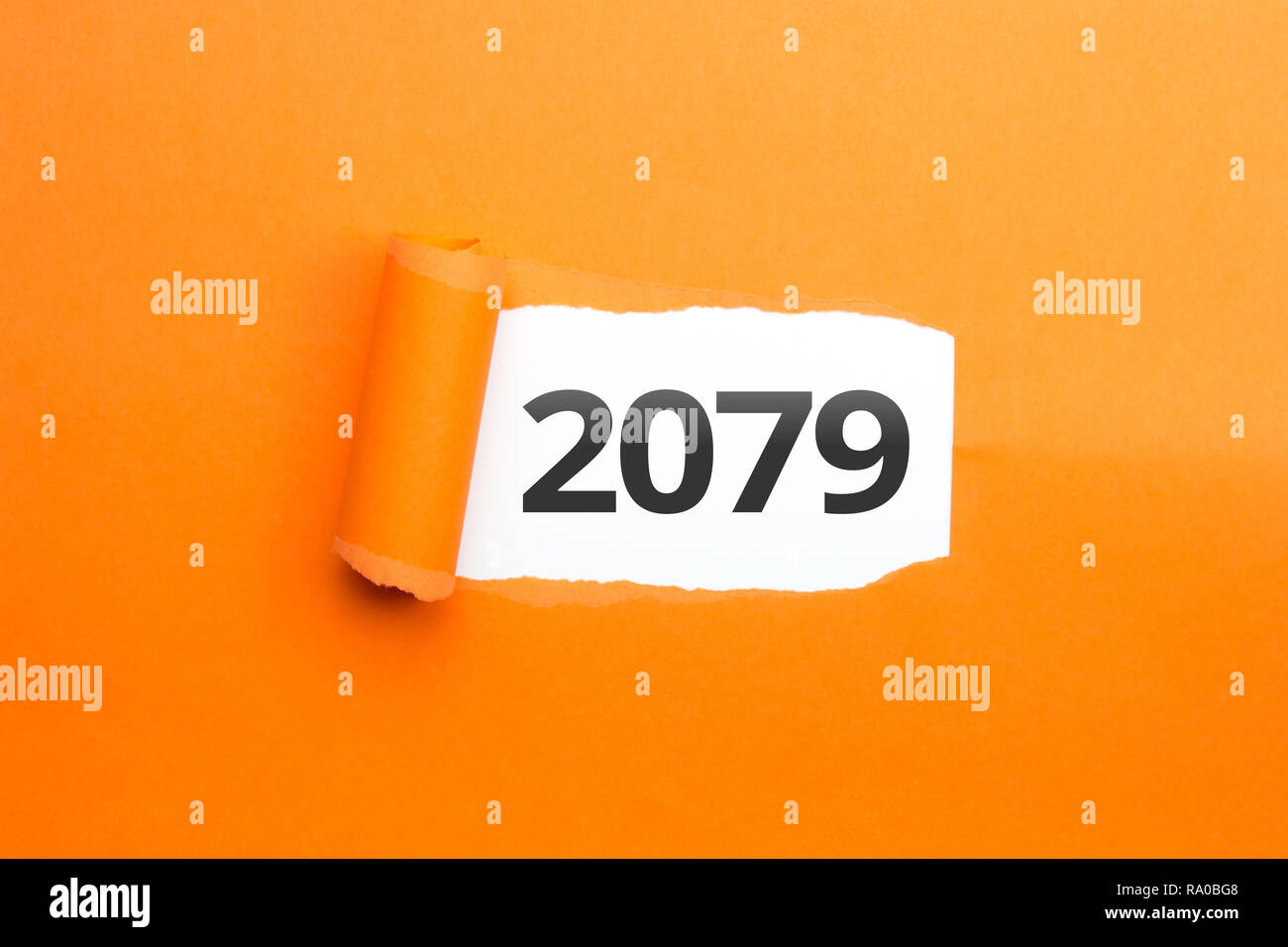 surprising Number / Year 2079 orange background Stock Photo