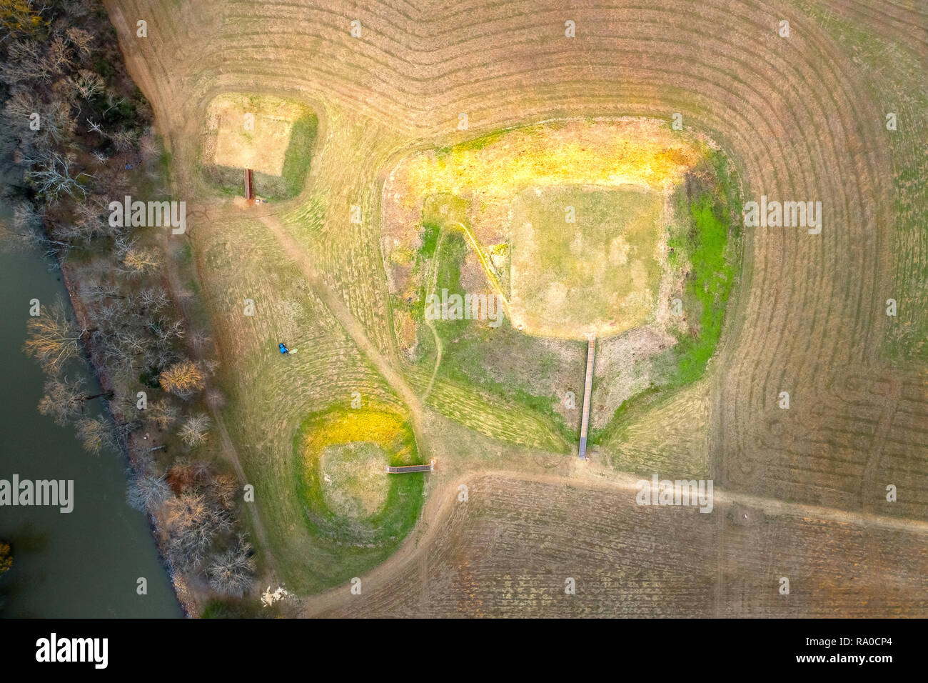 Aerial view of Etowah Indian Mounds Historic Site in Cartersville Georgia Stock Photo