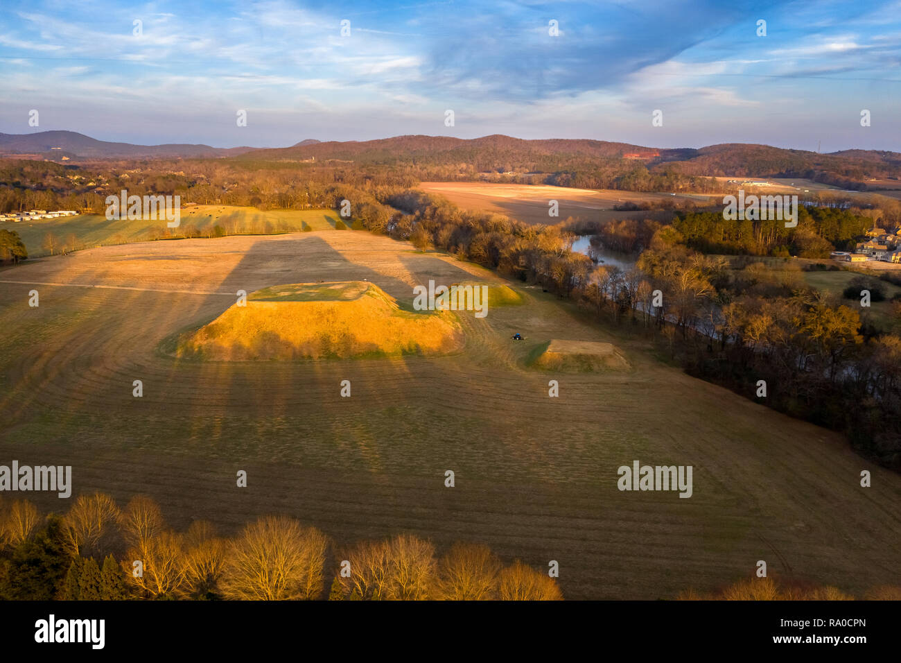 Aerial view of Etowah Indian Mounds Historic Site in Cartersville Georgia Stock Photo