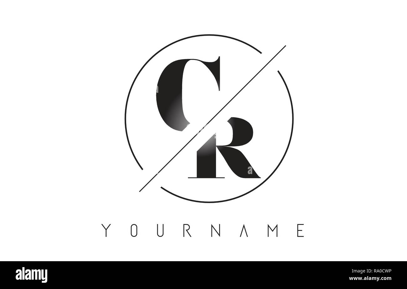 CR Letter Logo with Cutted and Intersected Design and Round Frame Vector Illustration Stock Vector