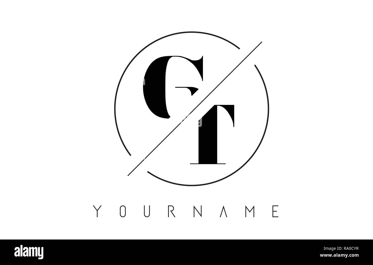 GT Letter Logo with Cutted and Intersected Design and Round Frame ...