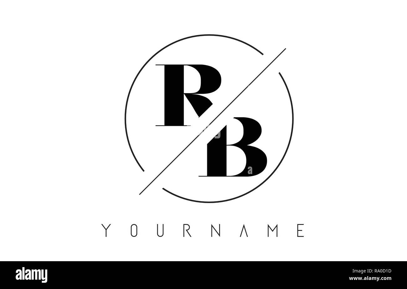 RB Letter Logo with Cutted and Intersected Design and Round Frame