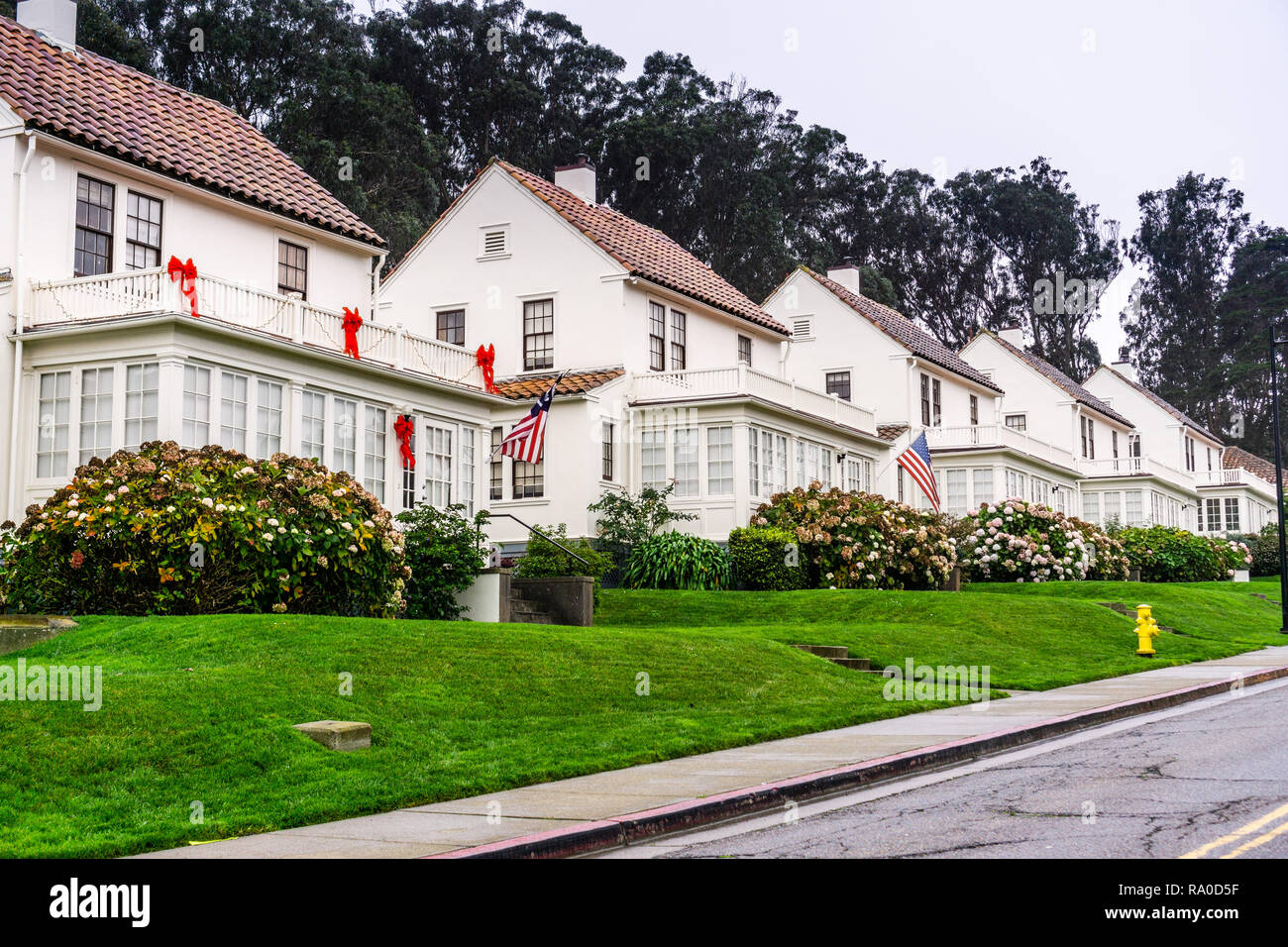 Street view of identical houses in Presidio of San Francisco