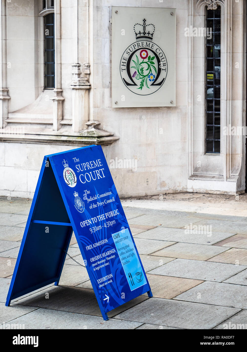 Supreme Court London - Entrance to the Supreme Court and Privy Council of the UK in Parliament Square, London, UK Stock Photo