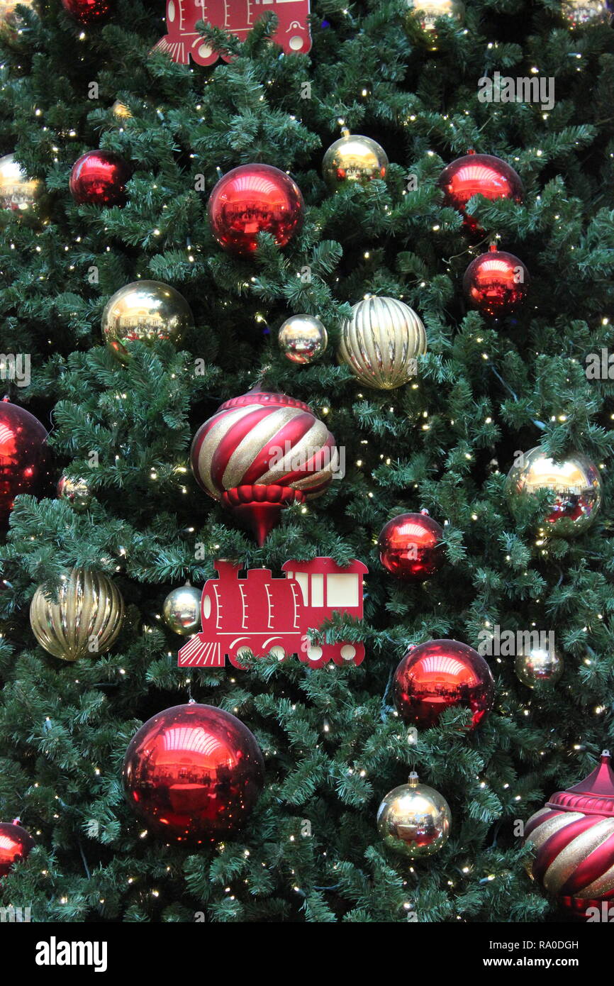 Decorated Christmas tree with festive decorations at Union Station, a