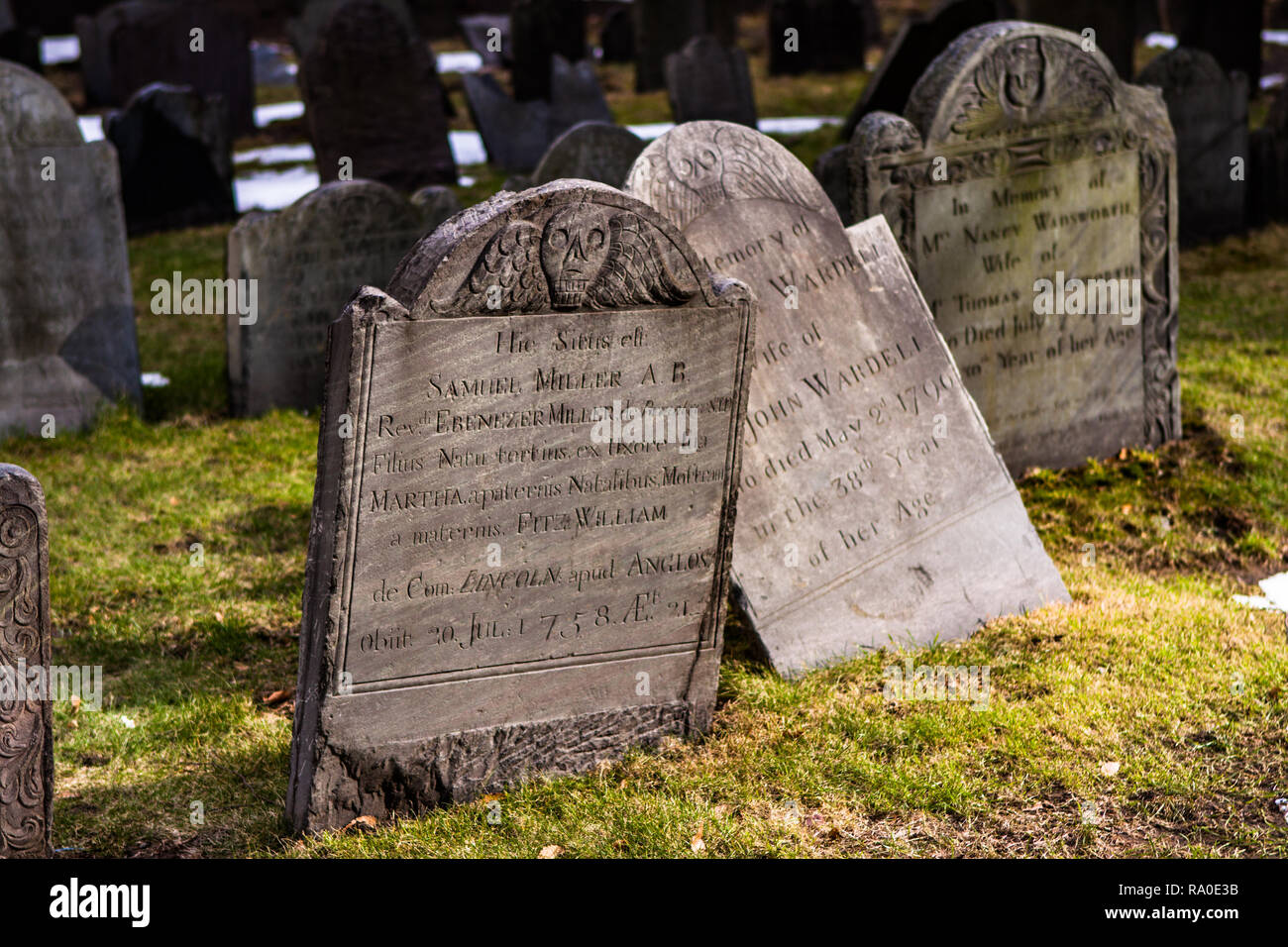 The Kings Chapel Burying Ground, Tremont Street, Boston, MA Stock Photo