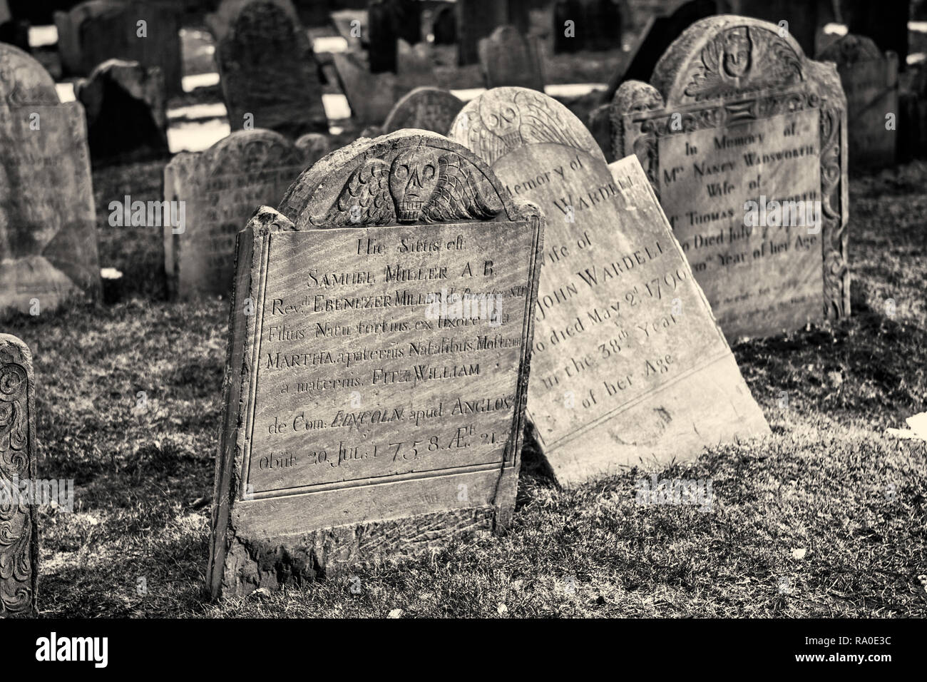 The Kings Chapel Burying Ground, Tremont Street, Boston, MA Stock Photo