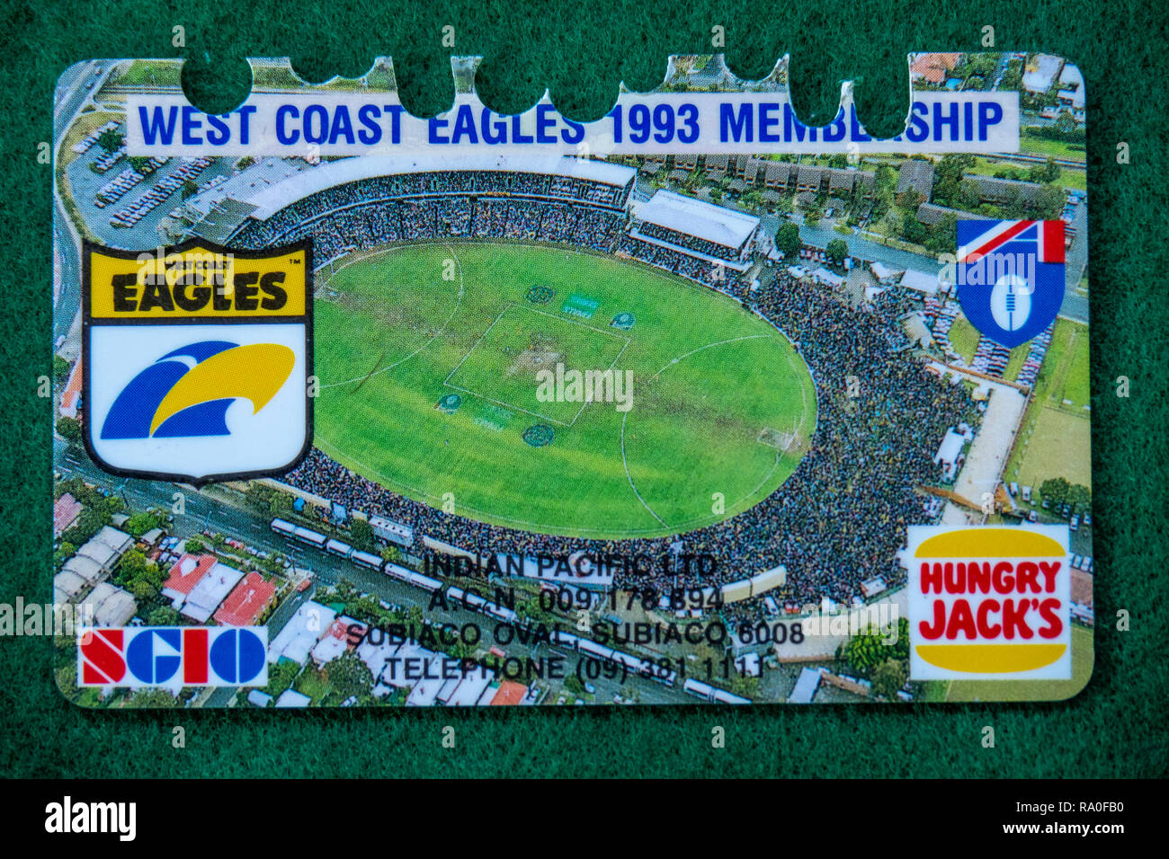 Subiaco Oval on the West Coast Eagles Football Club membership card for