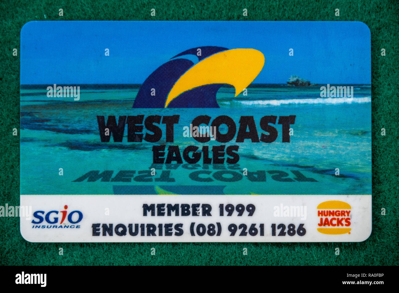 West Coast Eagles Football Club membership card for the year 1999 Stock