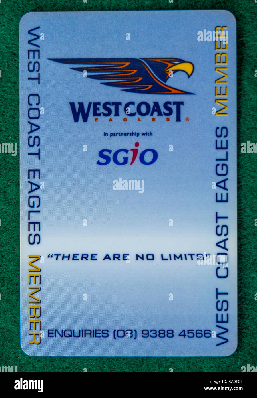 West Coast Eagles Football Club membership card for the year 2001 Stock