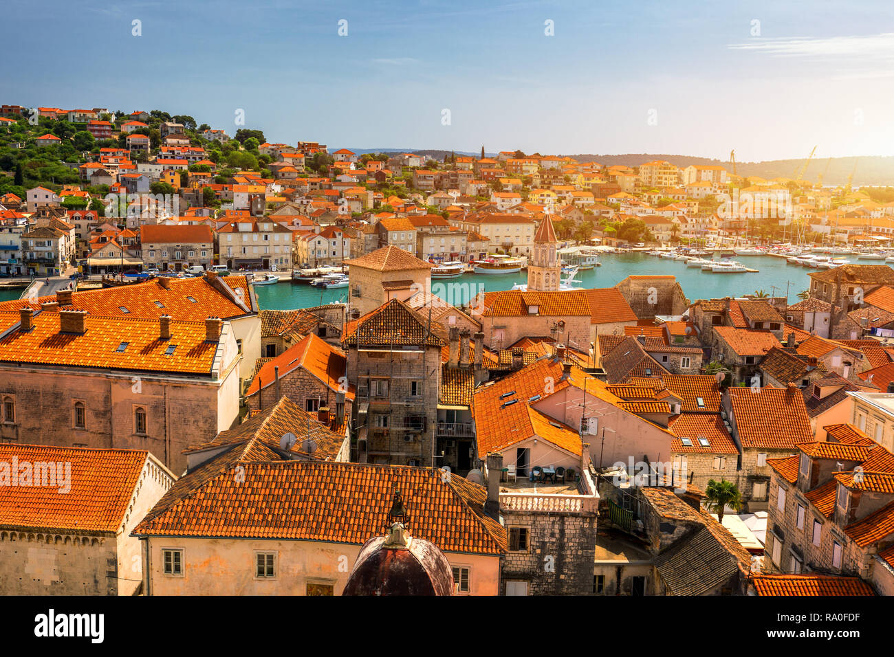 Trogir in Croatia, town panoramic view with red roof tiles, Croatian  tourist destination. Trogir town sea front view, Croatia. Roofs of Trogir  in Croa Stock Photo - Alamy