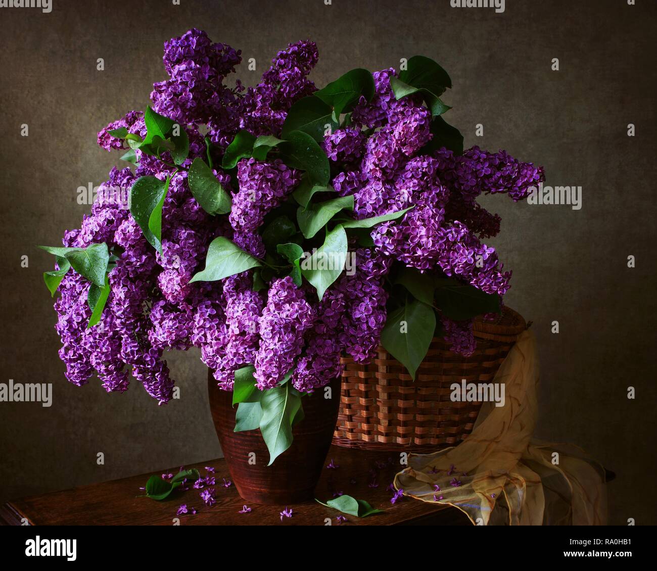 Still life with bouquet of lilac Stock Photo - Alamy