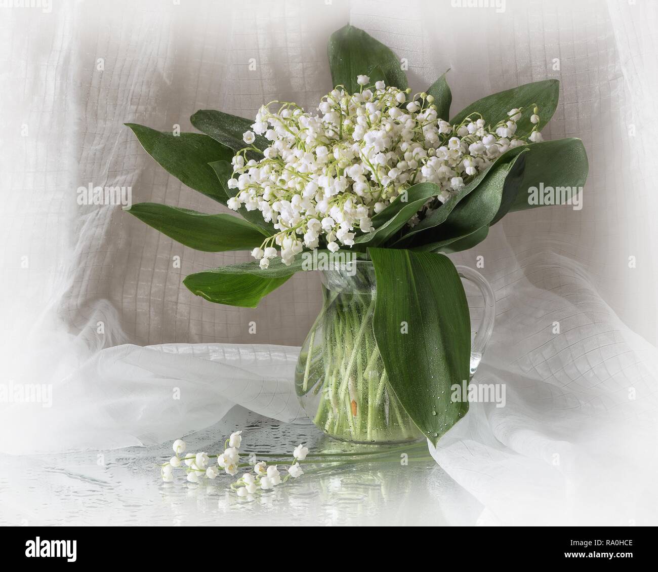 Still life with bouquet lily of the valley Stock Photo - Alamy