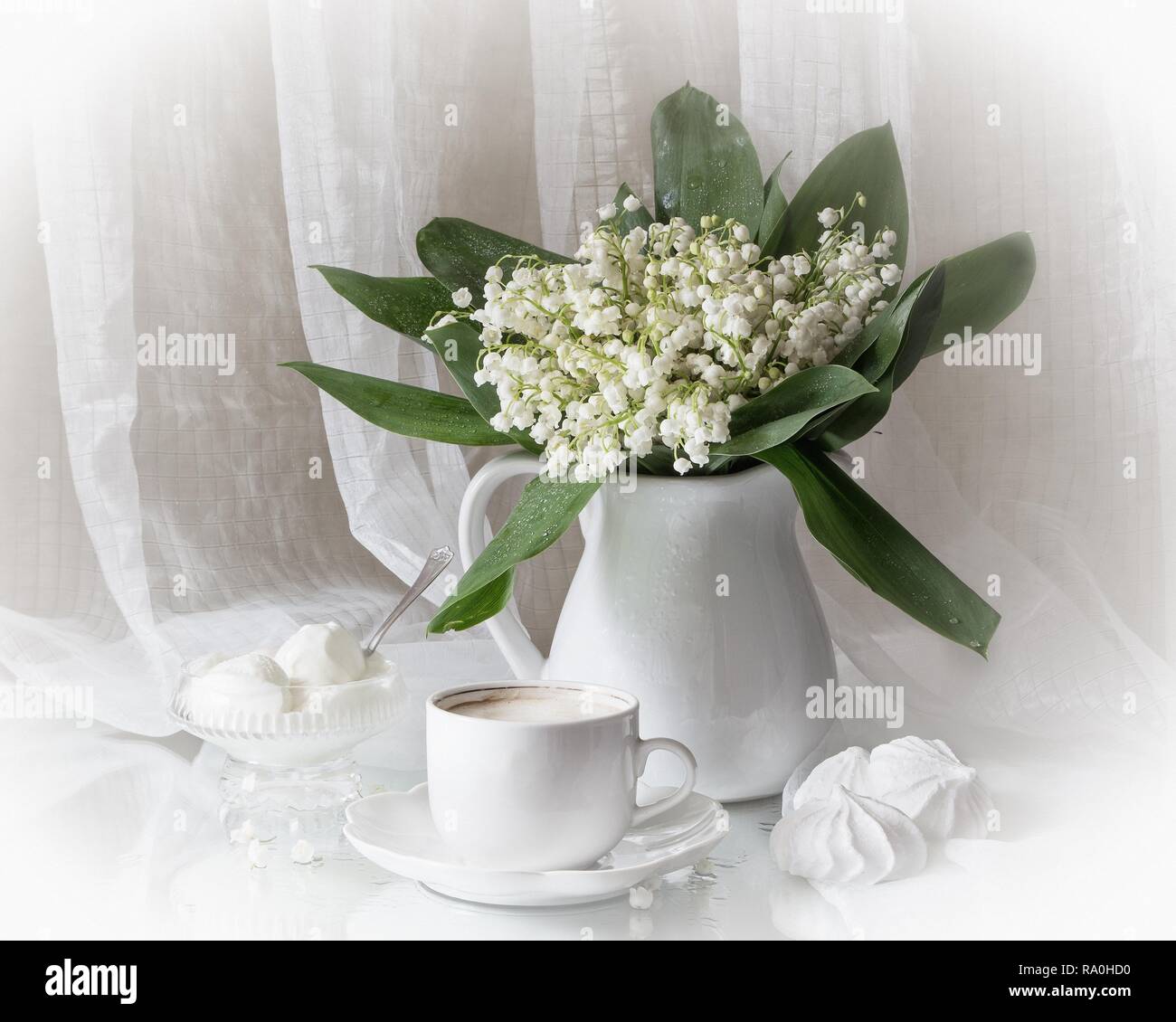 Still life with bouquet lily of the valley Stock Photo - Alamy