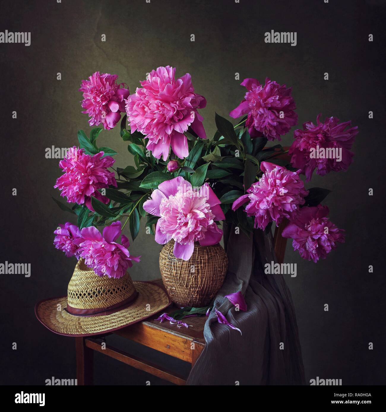 Still life with bouquet of pink peonies Stock Photo - Alamy