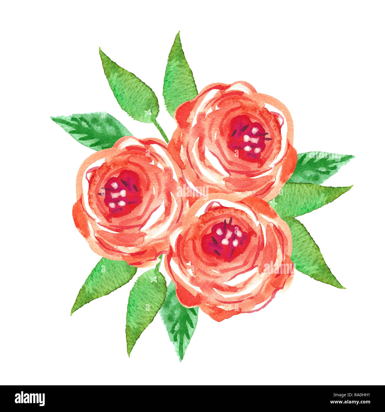 Watercolor Flowers Bouquet Red Roses Beautiful Floral Background Of Watercolor Sketches For The Design And Decoration Vintage Stock Photo Alamy