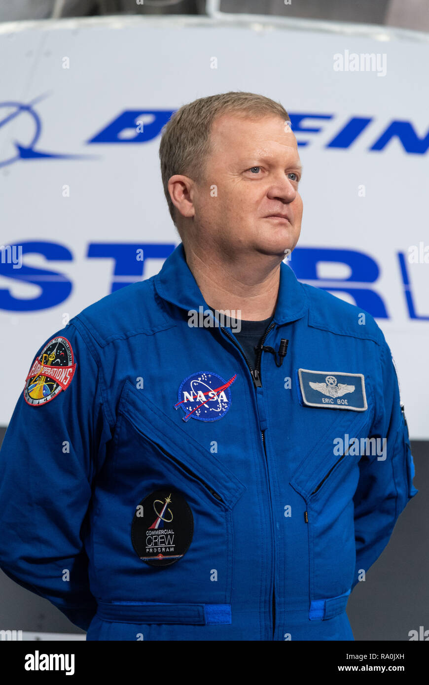 NASA Boeing commercial crew astronaut Eric Boe during the announcement of astronauts selected for the Boeing and SpaceX commercial crews at the Johnson Space Center August 3, 2018 in Houston, Texas. Stock Photo