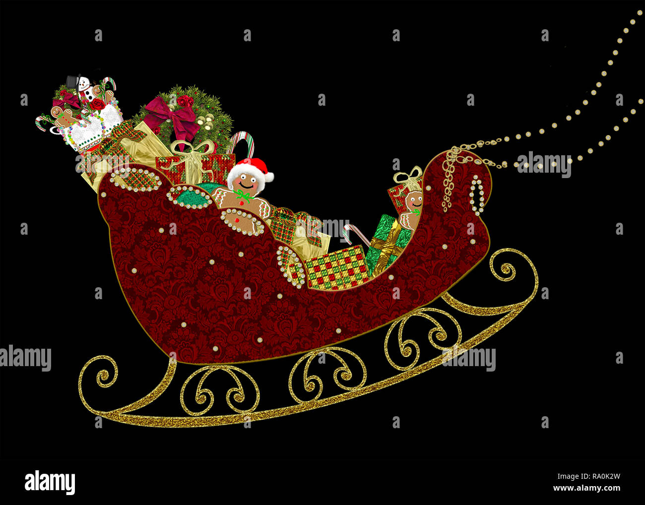 Graphic Christmas Illustration of Santa's Sleigh Filled with Gifts ...