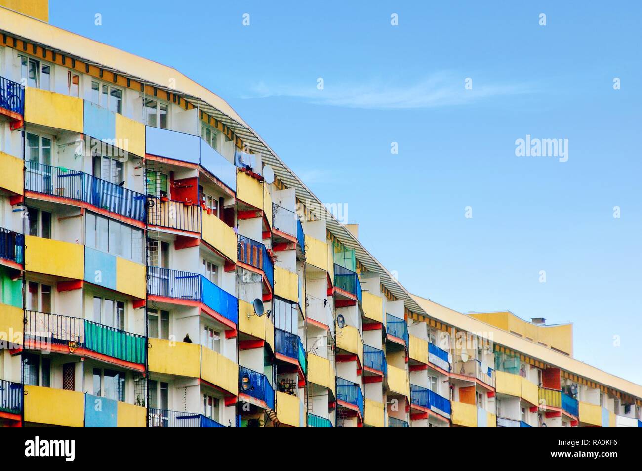 Residential buildings known for their length and wavy shape, called 'falowce' in Przymoze, a district of Gdansk, Poland. Stock Photo