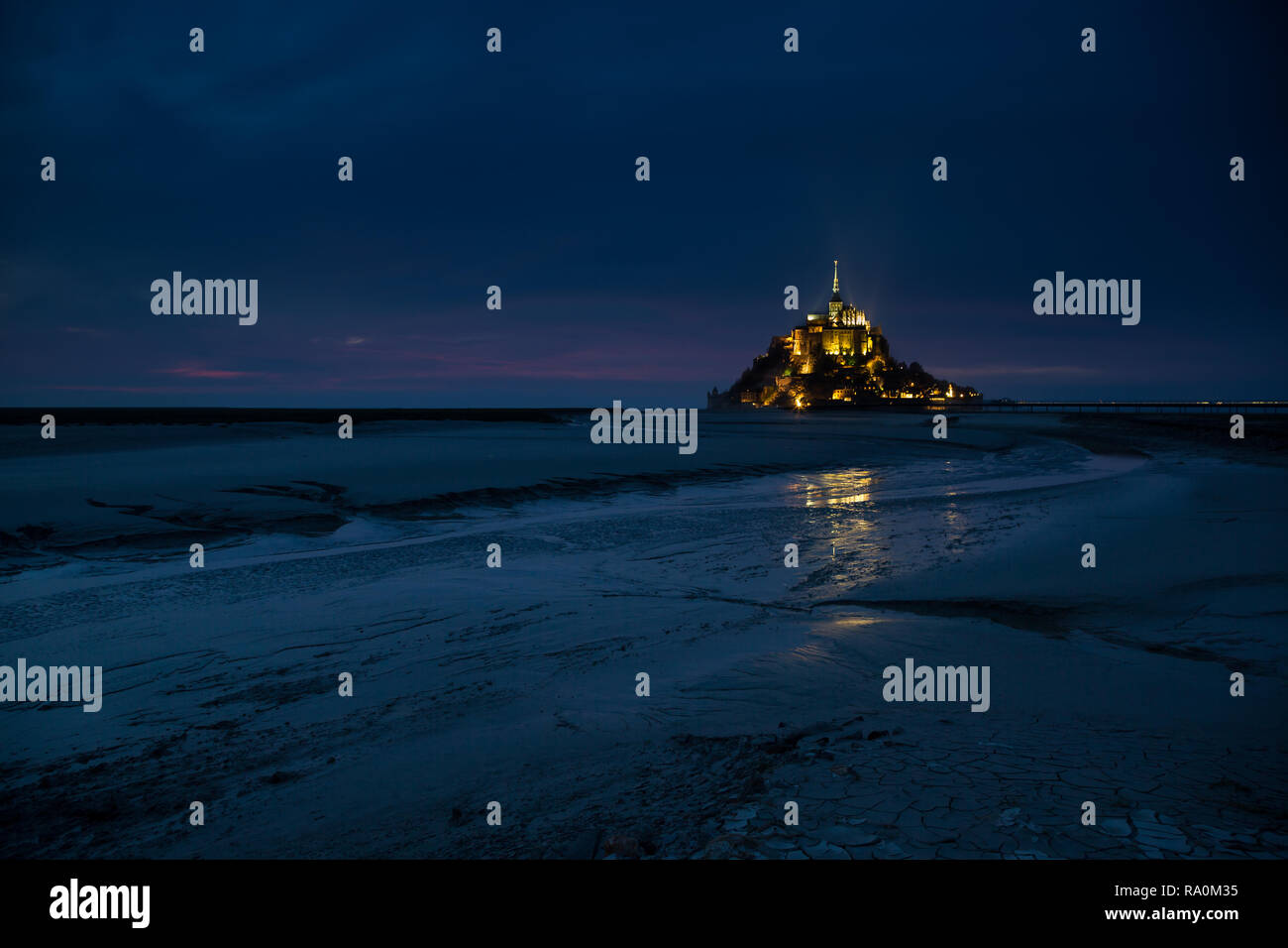 Mont St Michel at night Stock Photo