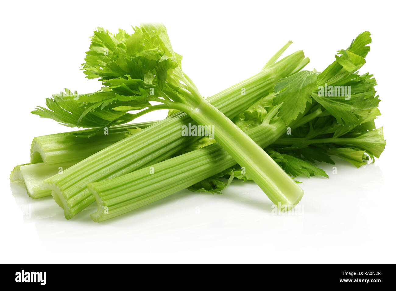 Fresh celery stalks isolated on white background. Studio shot. Stock Photo